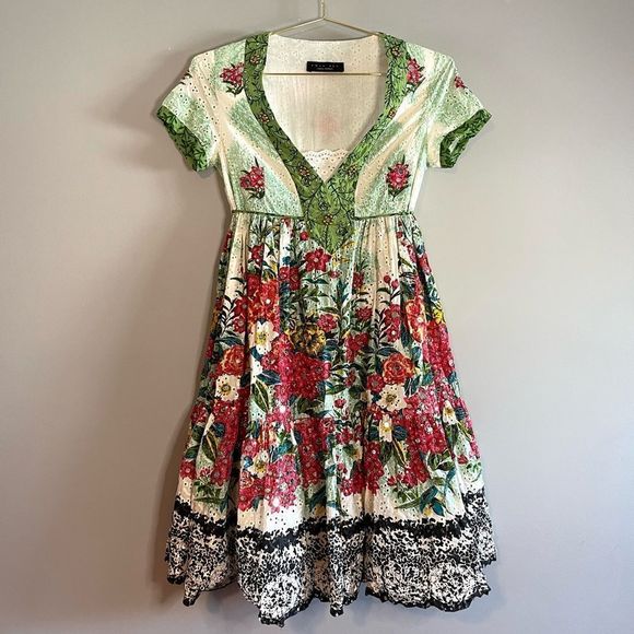 Twin-Set Simona Barbieri Embellished Eyelet Floral Babydoll Dress | SZ M - Picture 3 of 17
